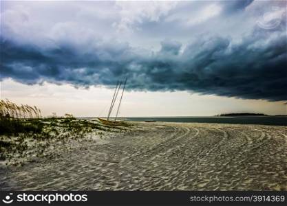 tybee island beach scenes during rain and thunder storm