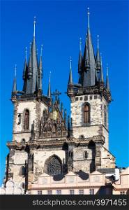 Tyn church in Prague, Czech Republic on a sunny day