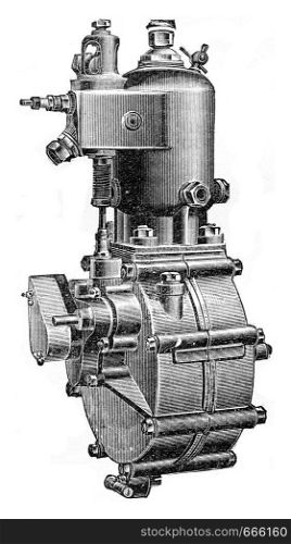 Type of water circulation motor, vintage engraved illustration. Industrial encyclopedia E.-O. Lami - 1875.