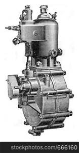 Type of water circulation motor, vintage engraved illustration. Industrial encyclopedia E.-O. Lami - 1875.
