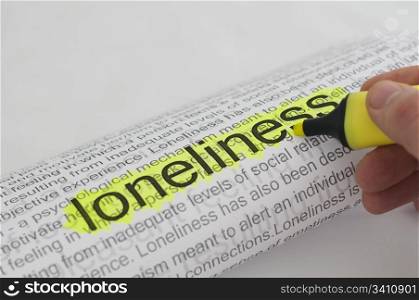 Typed text Loneliness on paper and texts on background