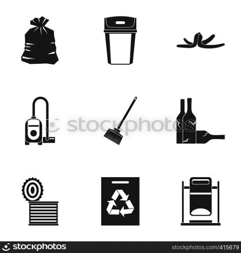 Types of waste icons set. Simple illustration of 9 types of waste vector icons for web. Types of waste icons set, simple style