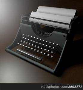 Typewriter over a wooden table, 3d render