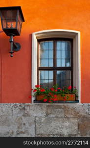 Typical Bavarian Window Decorated With Fresh Flowers