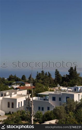 typical blue and white greek houses in Zia village (Kos), Greece