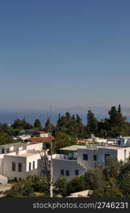 typical blue and white greek houses in Zia village (Kos), Greece