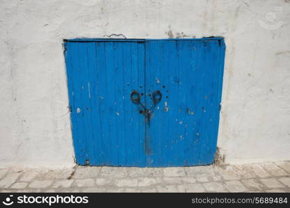 Typical blue local door; Tunis; Tunisia