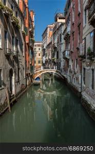 Typical Canal, Bridge and Historical Buildings in Venice, Italy