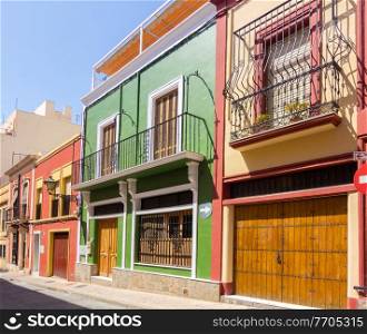 Typical colored houses in Almeria, Spain