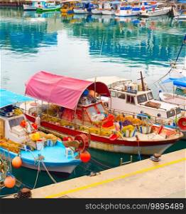 Typical Cyprus fishing boats in Limassol harbor