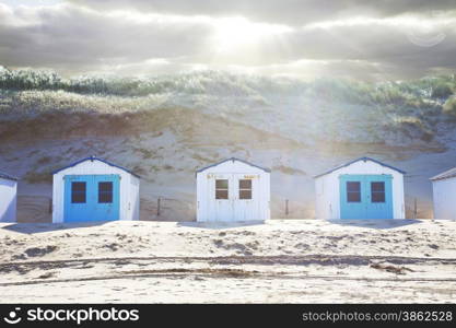 Typical Dutch beach houses in a row