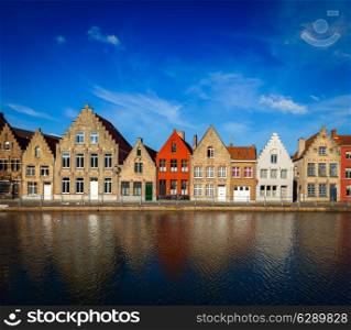 Typical European Europe cityscape view - canal and medieval houses. Bruges Brugge, Belgium