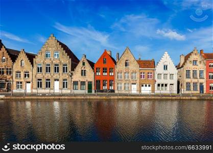 Typical European wallpaper - Europe cityscape view canal and medieval houses. Bruges  Brugge , Belgium. European town. Bruges, Belgium