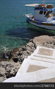 typical fishing boat in Pserimos island, Greece