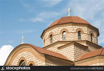 Typical Greek church. Blue sky. Greece