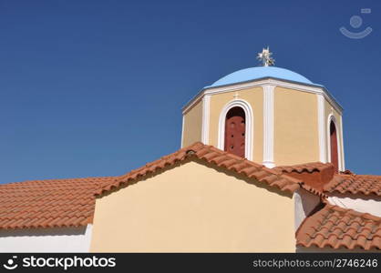 typical greek church in Zia village (Kos island), Greece (gorgeous blue sky)