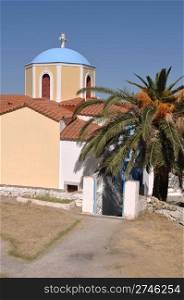 typical greek church in Zia village (Kos island), Greece (gorgeous blue sky)