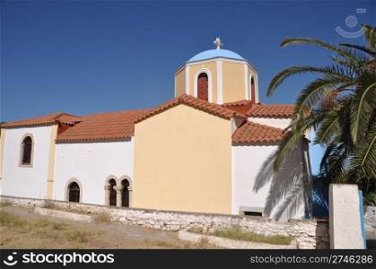 typical greek church in Zia village (Kos island), Greece (gorgeous blue sky)