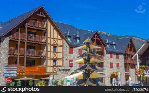 Typical high mountain houses in a village in the French Pyrenees