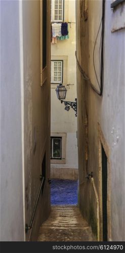 Typical Lisbon city street with stairs and pavement&#xA;