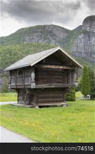 typical old big wooden house with two levels seen a lot in norway . typical old typ of wodenhouse in norway
