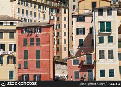 typical painted homes in Camogli, small town in Liguria, Italy