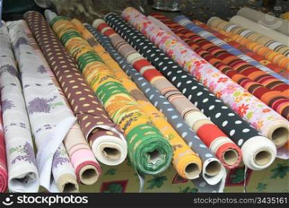 Typical Provencal patterns on rolls of cotton on a local market