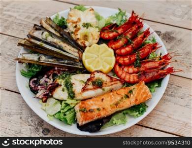 Typical seafood barbecue from the European Mediterranean coast
