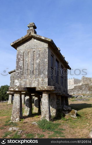 Typical stone corn driers, called Espigueiros in Lindoso, north of Portugal.