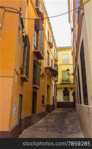 Typical street in the resort town of Malaga, Spain