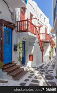 Typical street on the island of Mykonos, Greece