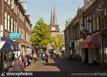 Typical street scene in the city of Delft, Netherlands