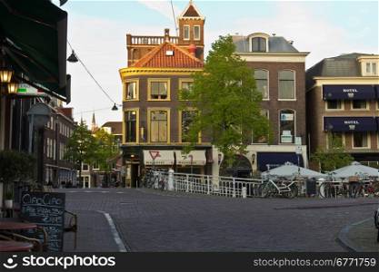Typical street scene in the city of Delft, Netherlands