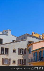Typical traditional south French mediteranian houses at summer day