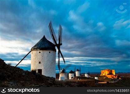 Typical windmills of Region of Castilla la Mancha. Windmills