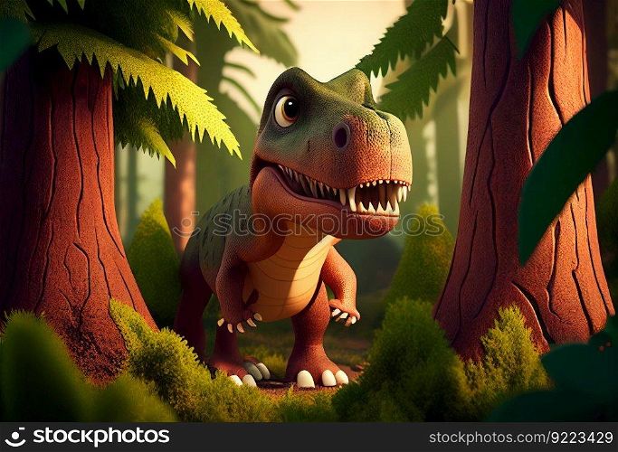 Tyrannosaurus dinosaur cartoon illustration. AI generative.