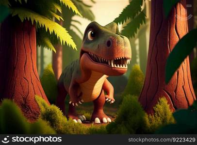 Tyrannosaurus dinosaur cartoon illustration. AI generative.