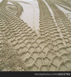 Tyre tracks in the sand