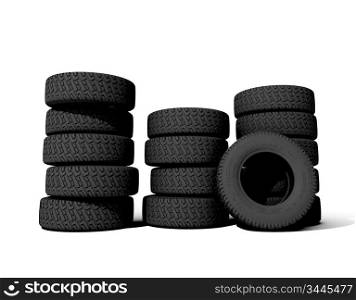 tyres over the white background 3D (all names are Invented)