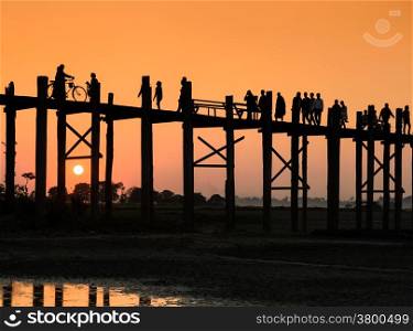 U Bein bridge at sunset in Amarapura near Mandalay, Myanmar (Burma)