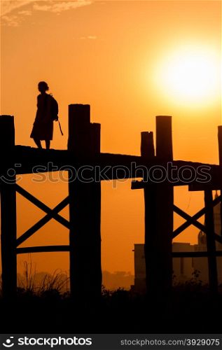 U bein bridge, Taungthaman lake, Amarapura, Burma. Longest wooden bridge in the world.
