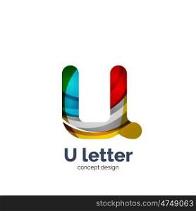 U letter logo, modern abstract geometric elegant design, shiny light effect. Created with flowing waves