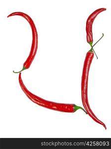 U letter made from chili, with clipping path
