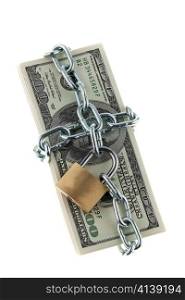 u.s. dollars banknotes with lock and chain. money stack for safety and investment.