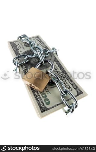 u.s. dollars banknotes with lock and chain. money stack for safety and investment.