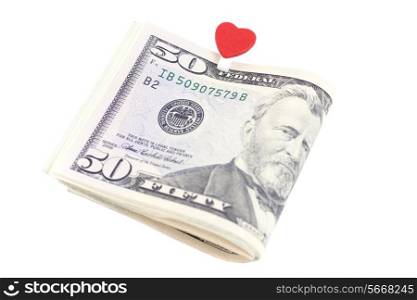 U.S. fifty dollars with the symbol of the heart