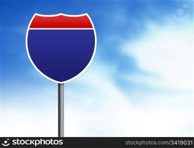 U.S. Interstate road sign on cloud background.