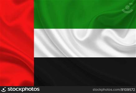 UAE country flag on wavy silk fabric background panorama - illustration. UAE country flag on wavy silk fabric background panorama
