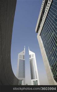 UAE, Dubai, Emirates Towers from the Dubai International Financial Centre