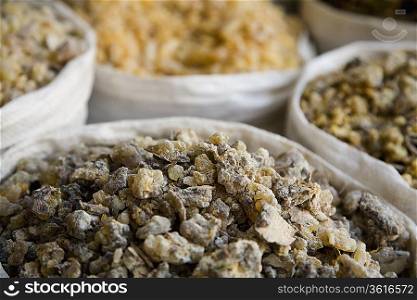 UAE, Dubai, frankincense and other spices for sale in the spice souq in Deira